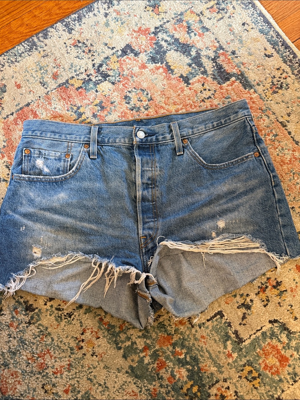 Levi’s 501 Distressed Blue Denim Cutoff Shorts